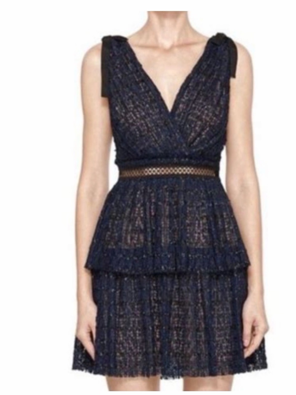 Self-Portrait Metallic mesh navy blue dress